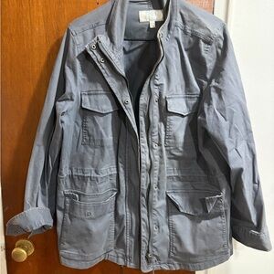 Time and Tru Utility Jacket Sz L Gray Zip Front Cotton Stretch Womens